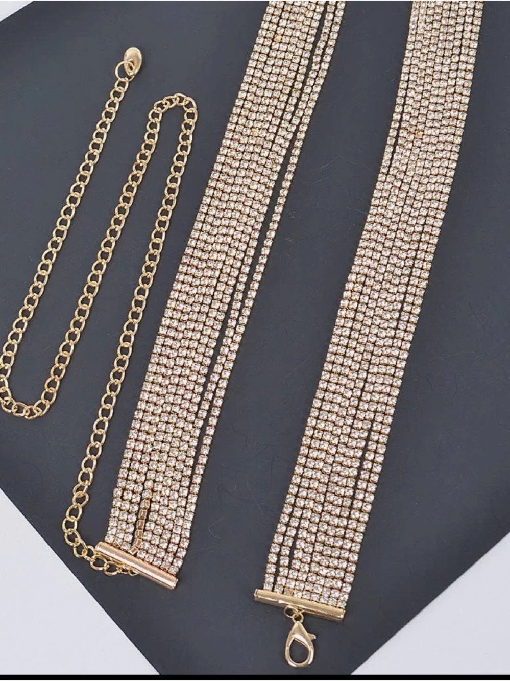 Gold & Crystal  Layered Chain Belt